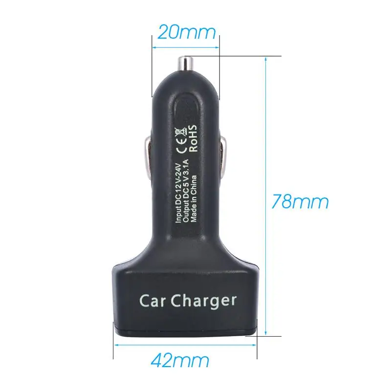 Новое поступление DC 12 24V 4 в 1 USB Автомобильное зарядное устройство двойной порт 3.1A
