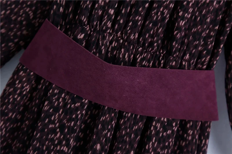 

Qeils Women Chic Fashion With Belt Print Ruffled Midi Dress Casual Vintage Long Sleeve With Lining Female Dresses Vestidos