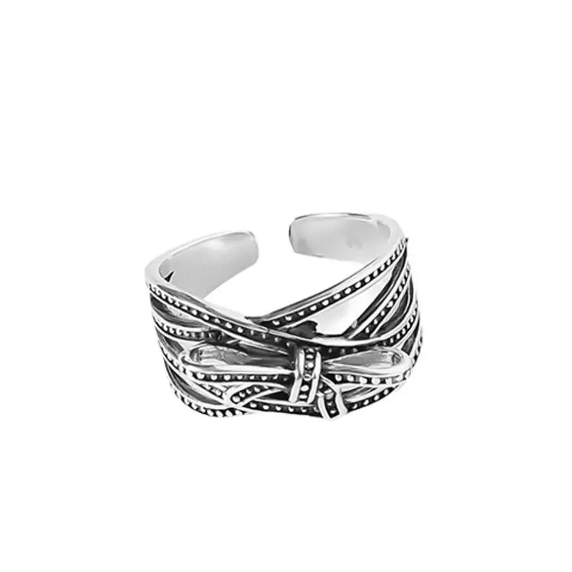

925 Sterling Silver Ins Retro Bowknot Multi-Layer Winding Index Finger Opening Rings For Women Couple Fine Jewelry Party Gift