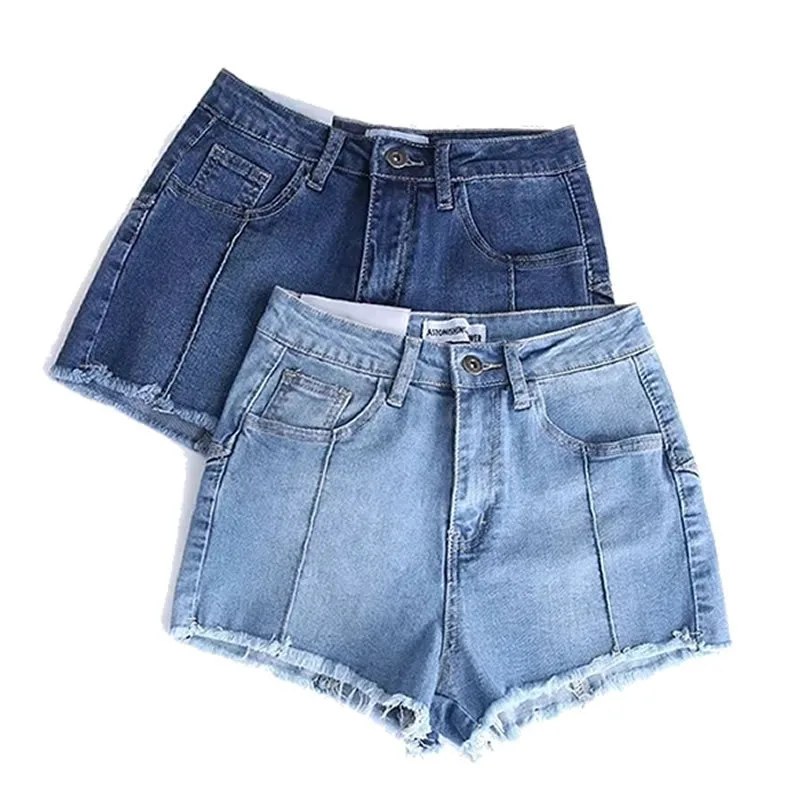 

2021 Summer Women High Waist Blue Denim Shorts Casual Female Solid Color Frayed Black Jeans Shorts women pants Women clothing