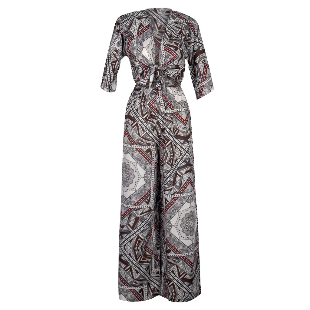 

Kancoold jumpsuit Women V-Neck Slim Short Sleeve Digital Print Loose Bow Tie Casual Jumpsuit Streetwear women jumpsuit 2020Apr16