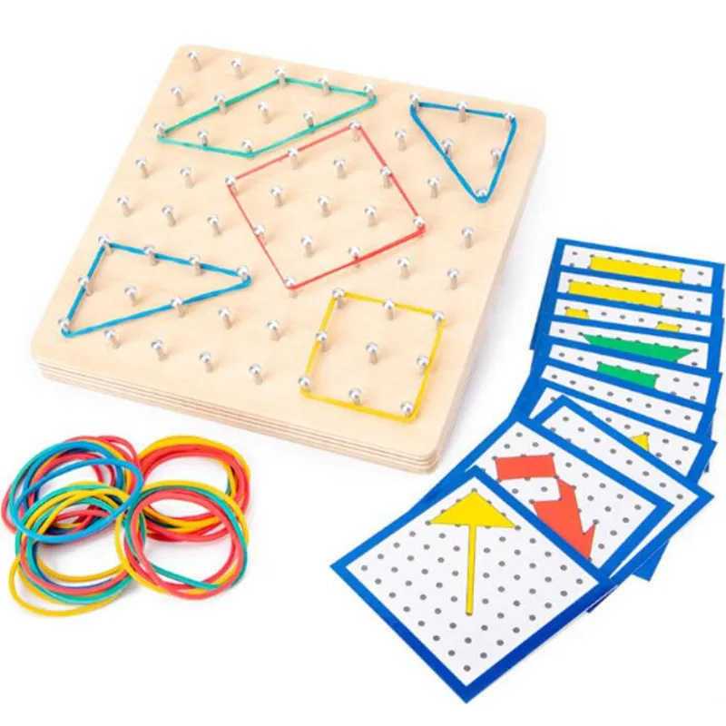

Baby Toy Montessori Creative Graphics Rubber Tie Nail Boards with Cards Childhood Education Preschool Kids Brinquedos Juguetes
