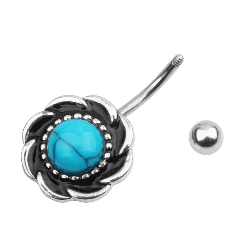 Женское сексуальное кольцо для пирсинга живота с синим камнем Бирюзовый Циркон