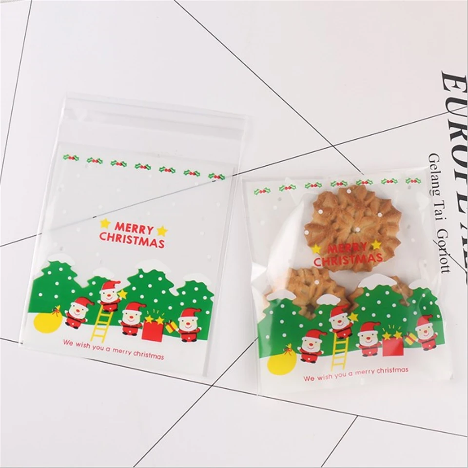{D& P 100pcs 10X10+ 3 см Рождество печенья конфеты упаковки хлеба самоклеящаяся Пластик печенье закуски выпечка посылка милые сумки через плечо