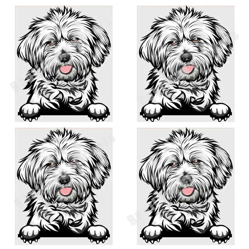 

4X Lhasa Apso Peeping Dog Breed Color Windows Laptop Wall Stickers Realistic Decals JDM Car Stickers DIY Car Styling Auto Parts