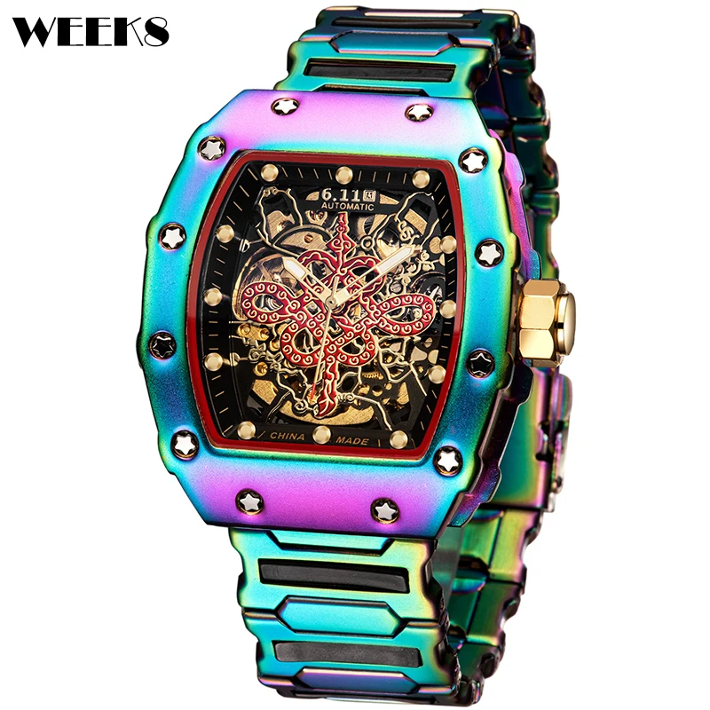 

Luxury Automatic Mechanical Watch Top Brand Men Hip Hop Mens Lucky Symbol Full Steel Watches ManClock Hombre Relogio Masculino
