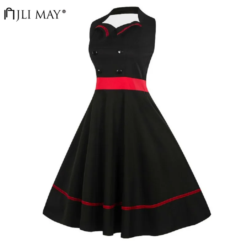 JLI MAY винтажное однотонное летнее платье в темно-синюю полоску пэчворк элегантное