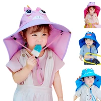 kids sun protection bucket hat with neck flap cartoon anmal foldable beach cap