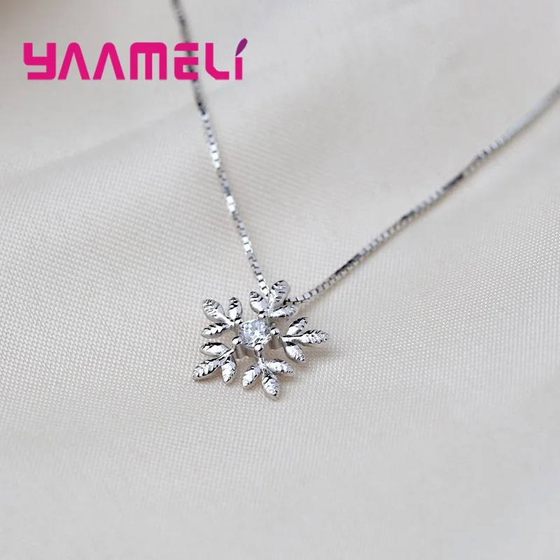 

Fashion Rhinestone Snowflake Pendant Necklaces 925 Sterling Silver Necklace & Pendant Christmas Gift Jewerly Free Ship