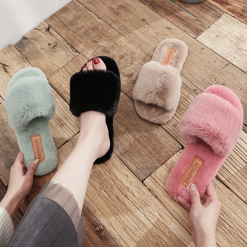 Fashion Women Slipper Casual Comfort Furry Slipper Home Warm Fur Slipper Female Flat Sandals Plus Size Fluffy Slippers 36-40