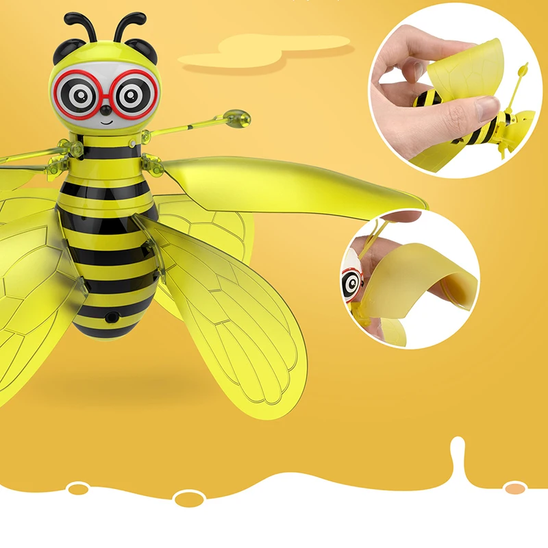 Мини-Дрон индукционный желтый Летающая пчела датчик жеста Радиоуправляемый