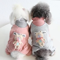 pet clothes eye catching wear resistant fabric teddy dog 4 legged warm keeping coat clothes dog jumpsuits