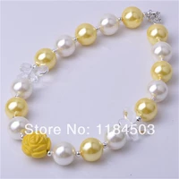 wholesale 5pcs yellowwhite bubblegum beaded for babies necklkace rose flower bling chunky kids jewelry necklace