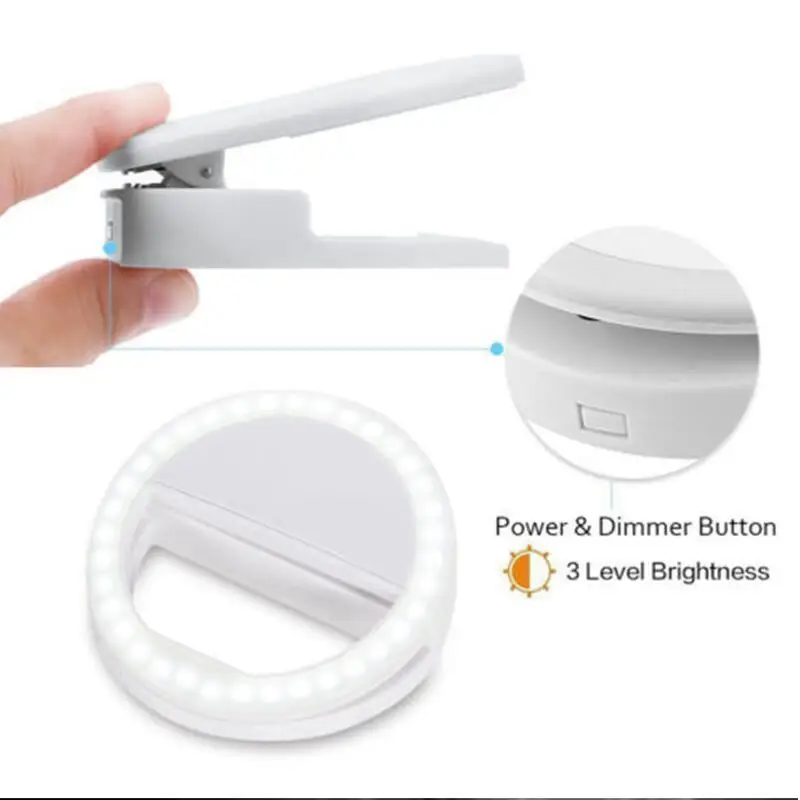 Светодиодная кольцевая лампа для селфи с зажимом телефона камеры портативная в