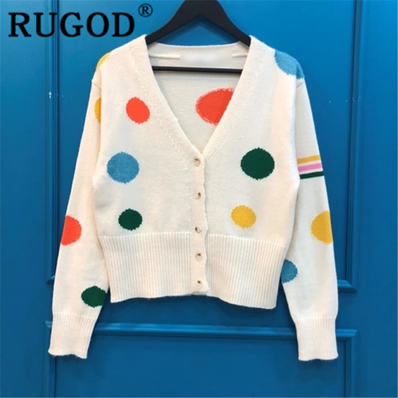 RUGOD 2019 New autumn arrival special sweater cardigans women v neck dot high waist elastic slim knit coat fashion femme korean |
