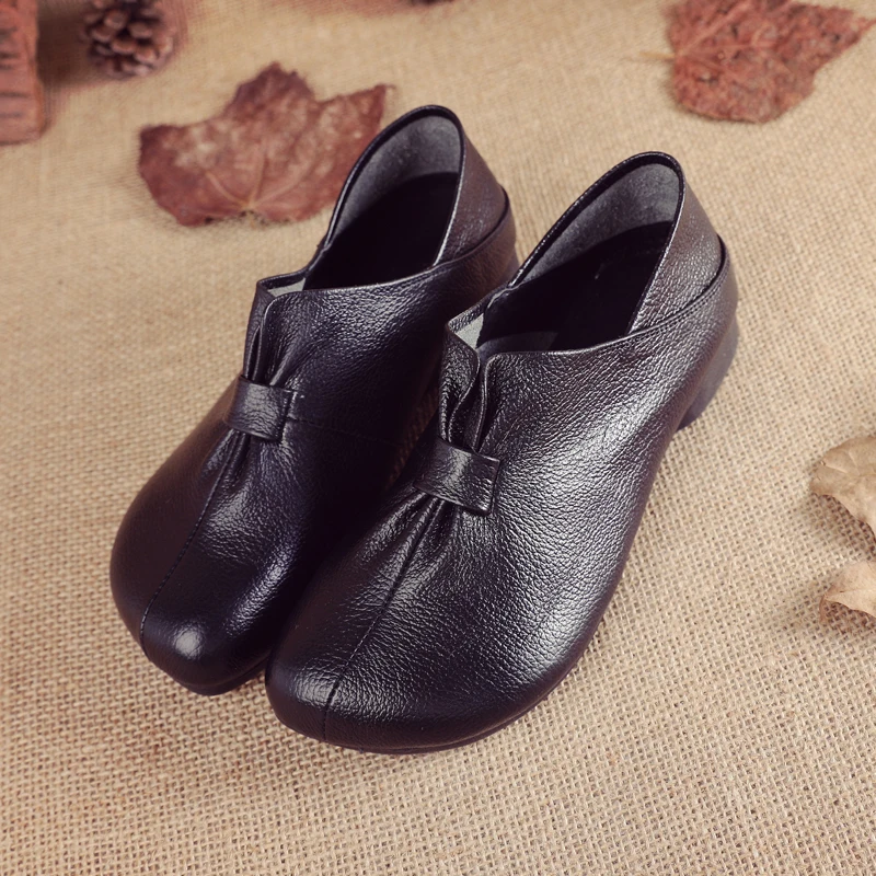 

2021 Plain Black Leather Flats Womens Cozy Walking Loafers Mom Non-slip Flat Shoes 41 Casual Oxford Sneakers Women