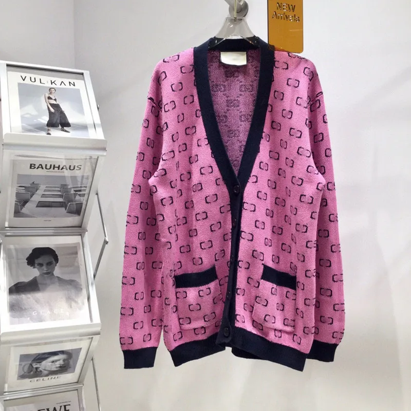 

Autumn And Winter Women Luxury Sweater Fashionable Letter Knitted Pink Cardigan Women Long Sleeve Cardigan Women Knitted Sweater