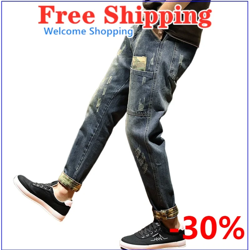 

Men's spring summer new jeans men's loose men's retro men's Leggings pants ripped jeans for men black jeans distressed jeans