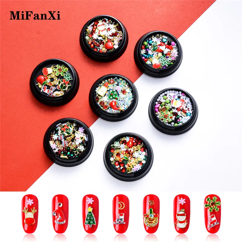

7 Styles Colours Christmas Series 3D Nail Art Decoration flakes Snowflake Round Mixed Accessories in Wheel for DIY