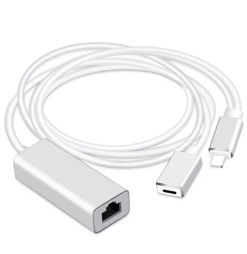 Проводной сетевой адаптер для IPhone 13 PRO MAX 11 12 Mini X XS XR 6 7 8 IPad к RJ45 Ethernet LAN с USB-портом