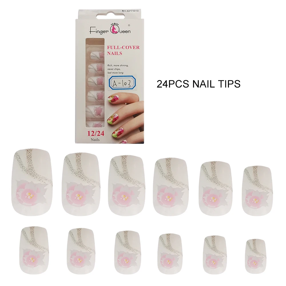 Накладные акриловые ногти с цветочным узором 24 наконечника искусственные для