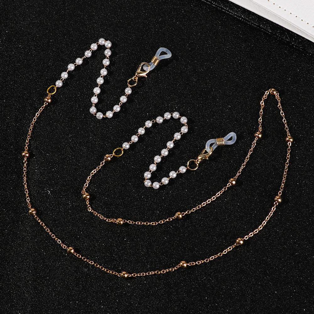 

Fashion Women Link Chain Pearl Beads Glasses Chains Silicone Eyeglasses Cord Sunglasses Necklace Band Accessories