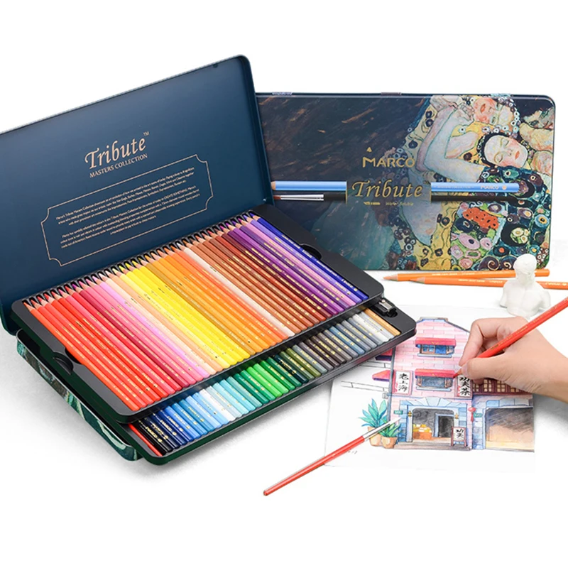 

Марко Профессиональный 100 цветов акварельный Набор цветных карандашей эскиз художника Рисование цветной карандаш Подарочная коробка для ш...