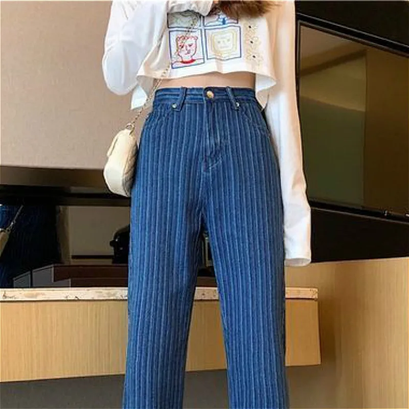 

Luck A High Waisted Jeans Women Harajuku Vintage Leisure All-match Flare Denim Trousers Autumn Spring Trendy BF Style Femme Jean