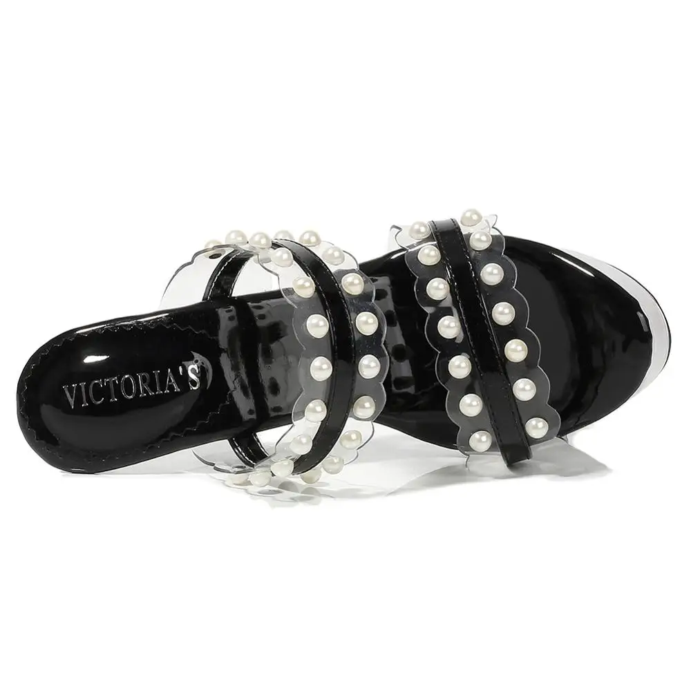 

New pattern Female slippers Crystal transparent shoes woman Ladies high heels high quality 15CM Thick heel shoes 4-10 11 MAIERNI