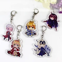 fate stay night anime figure acrylic keychain pendant saber joan of arc action figure diy cosplay key ring collection model toys