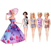 5 sets swimwear swimsuit beach bikini one party dress gown with sun hat doll clothes for barbie for 11 5 inch dolls accessories