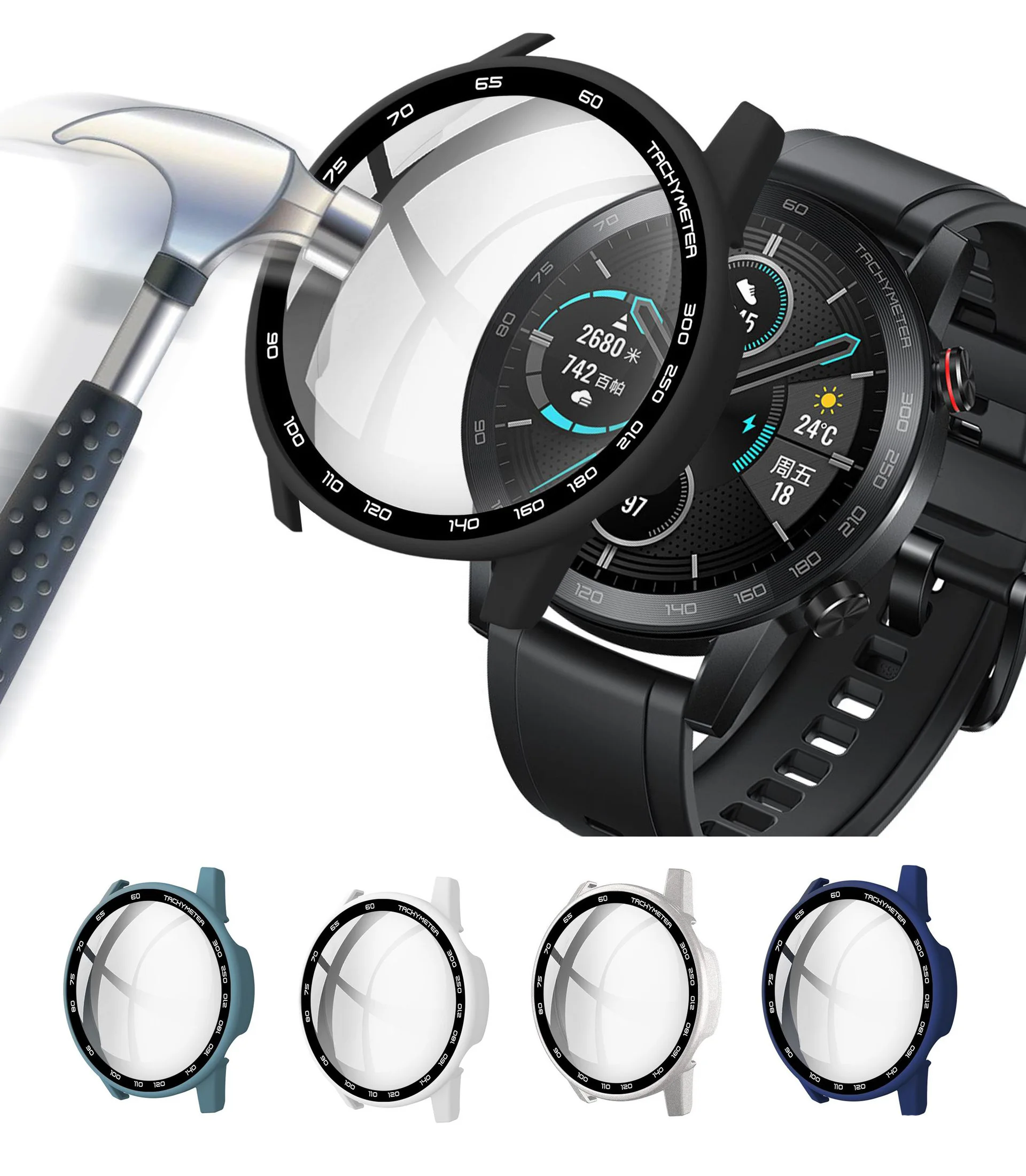 

Hard Edge Glass Screen Protector Case Shell Frame For Huawei Honor Magic Watch 2 46MM Magic2 Protective Bumper Cover Accessories