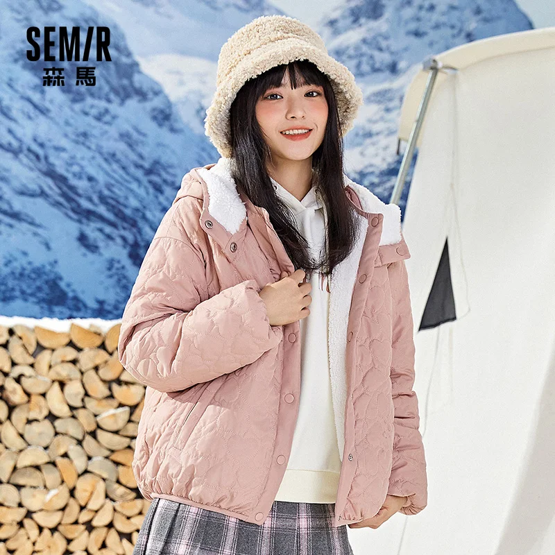

Куртка SEMIR Женская хлопковая, короткая стильная зимняя одежда, милая куртка в Корейском стиле для девушек, свободная Двусторонняя одежда Bf, ...