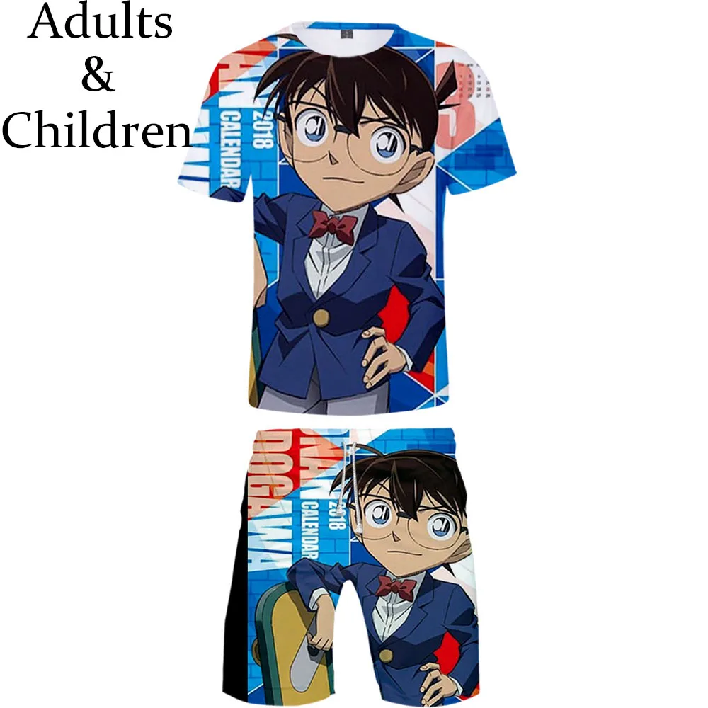 Модная футболка с 3D детективом Конан принтом + пляжные шорты детские комплекты