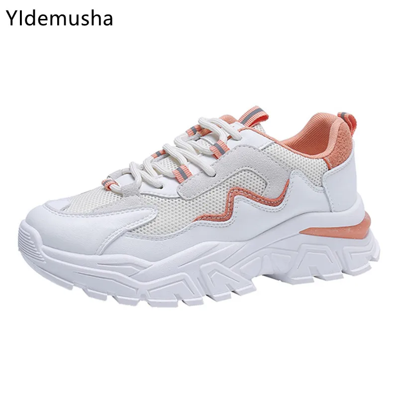 

Кроссовки женские на платформе, дышащие сетчатые, на шнуровке, Повседневная прогулочная обувь, плоская подошва, модные спортивные, на весну