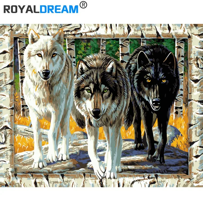 

ROYALDREAM A Wolf in the picture Diy Цифровая живопись по цифровому современному стеновому арт [ictures For The Home Wall Art Works
