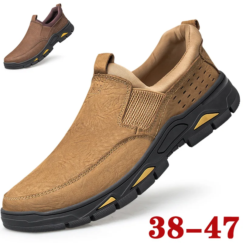 

outdoor shoes genuine leather male men man cowskin cowhide durable wear-resistance big plus size 38-47 slip on hiking footwear