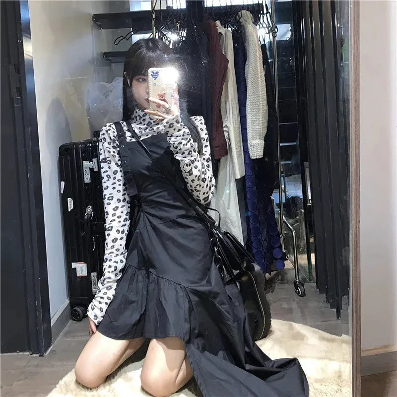 Женский костюм с леопардовым принтом футболка длинным рукавом асимметричное