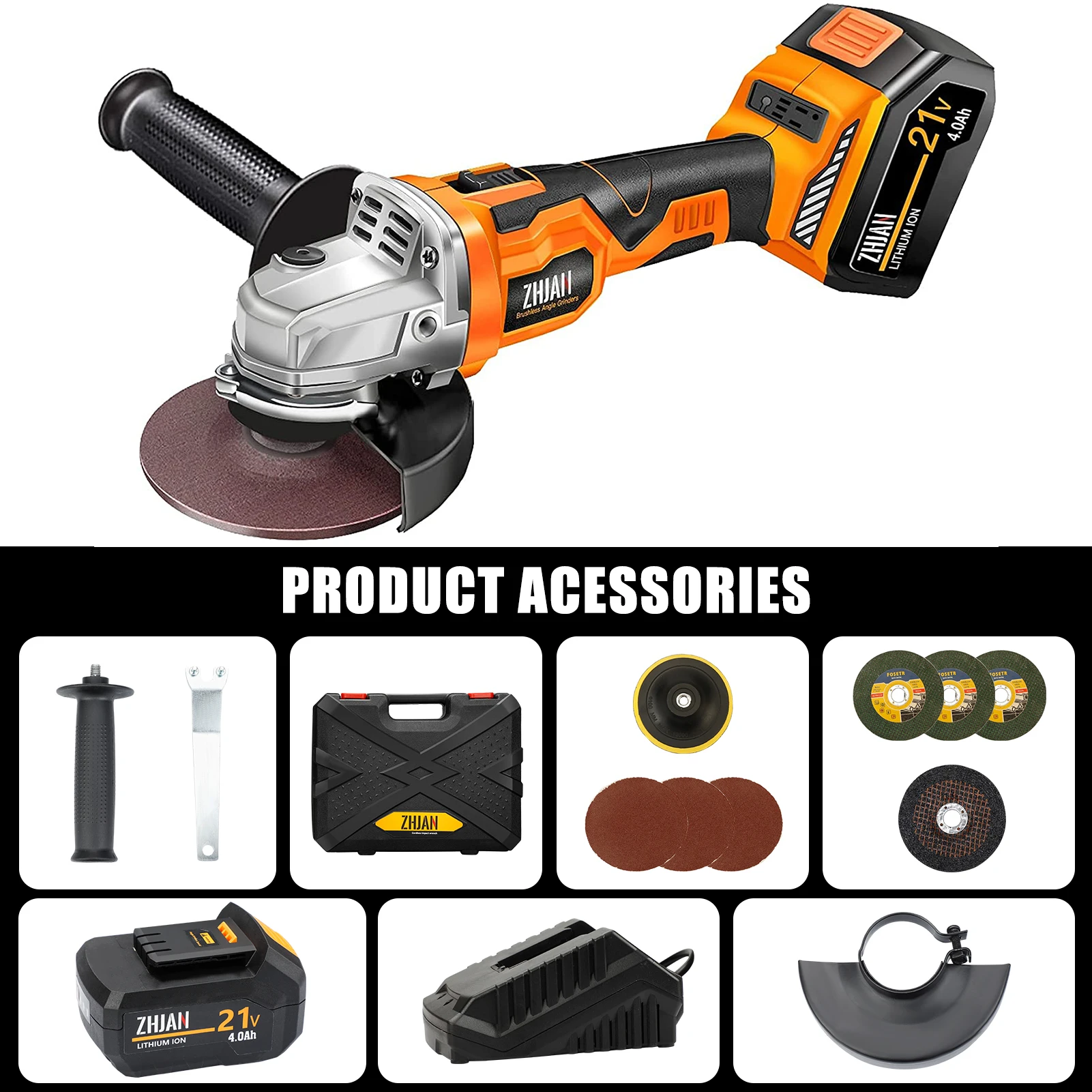 Угловая шлифовальная машина ZHJAN беспроводная литиевый аккумулятор - купить по