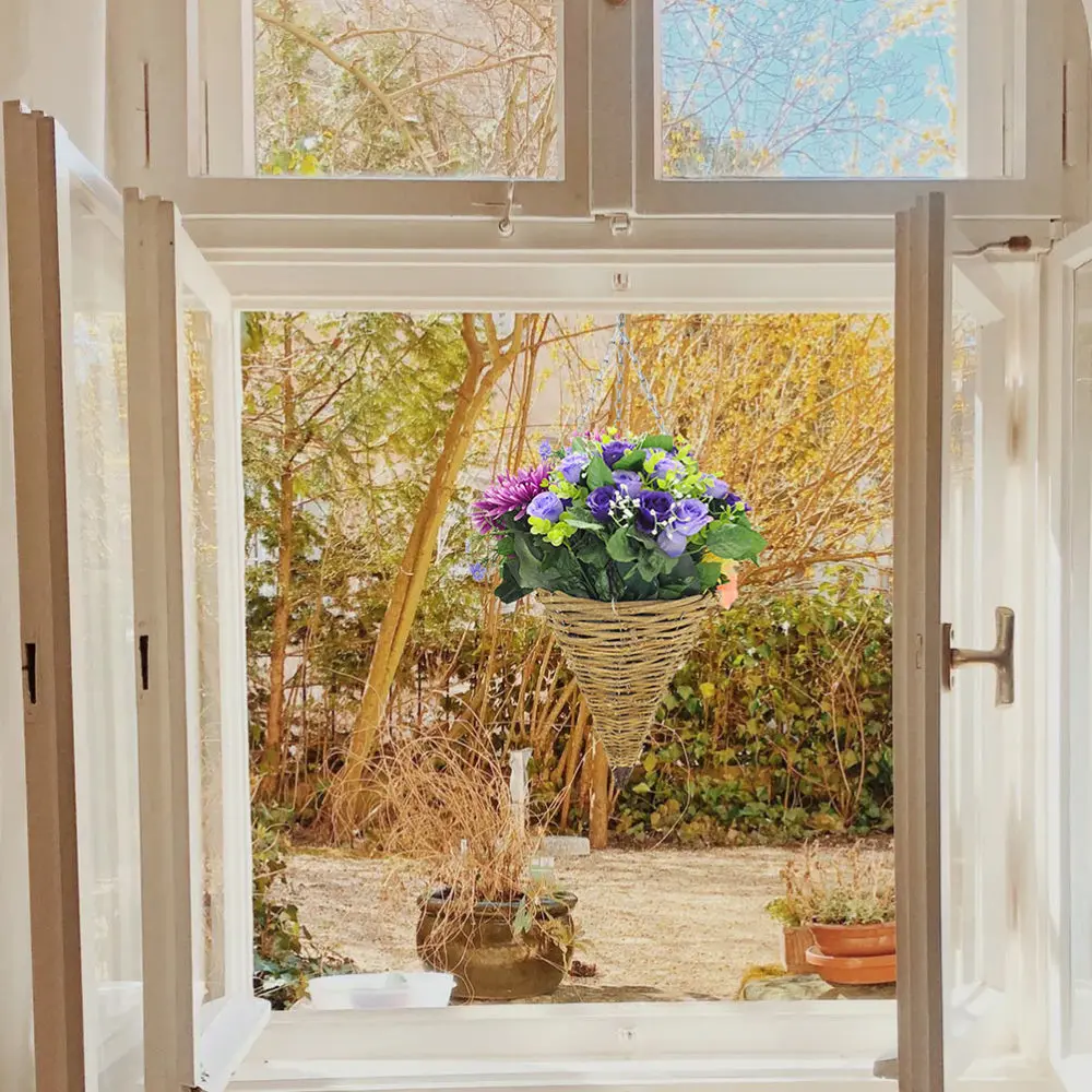 

2Pcs Rattan Woven Wall-mounted Flower Basket Home Natural Cone-shaped Basket