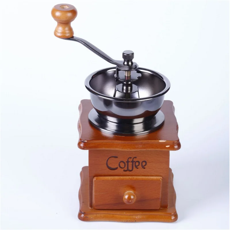 

1pcCoffee Bean Grinder Wooden Manual Coffee Grinder Hand Stainless Steel Retro Coffee Spice Burr Mill With Ceramic Millston