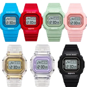 Transparent New Candy Color Digital Square Watch Ladies Watch Sports Children's Electronic Watch Uni