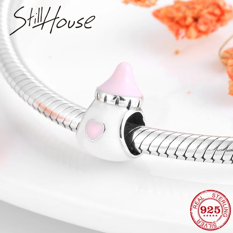 Аутентичные Подвески-бусины в виде Детской бутылки серебристые и розовые