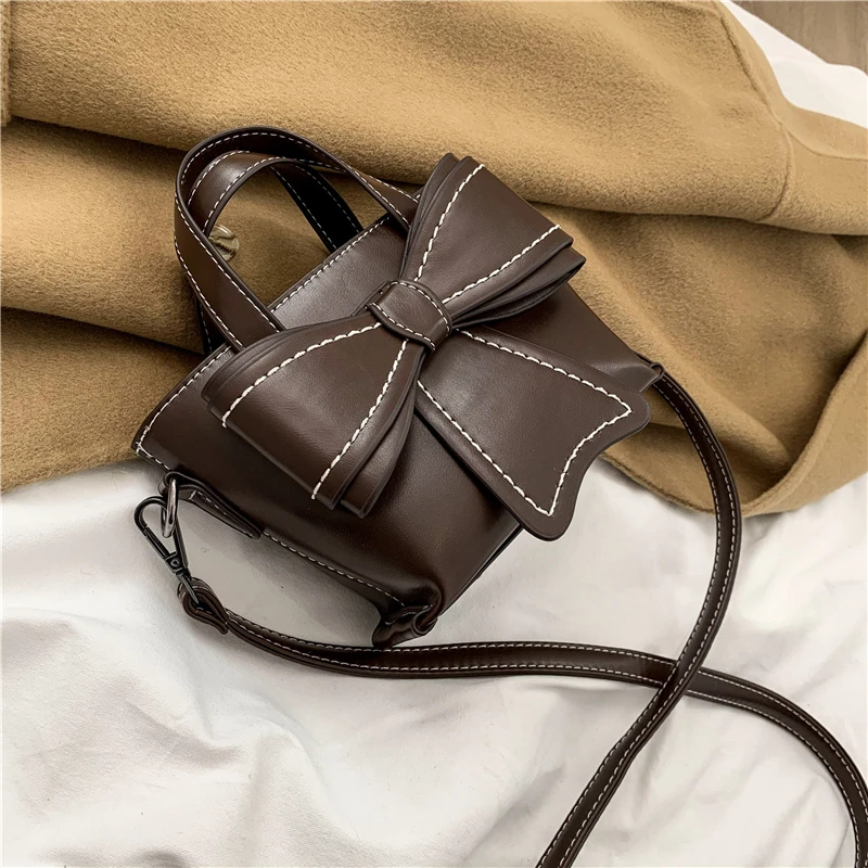 

Bow PU Leather Crossbody Bag For Women 2021 Winter High Quality Shoulder Handbags and Purses Female Travel Fashion Tote Bag