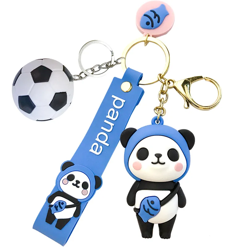 

Cute Cartoon Panda Key Chain Fashionable Silicone Panda Football Doll Animal Key Chain ring Charm Car Jewelry