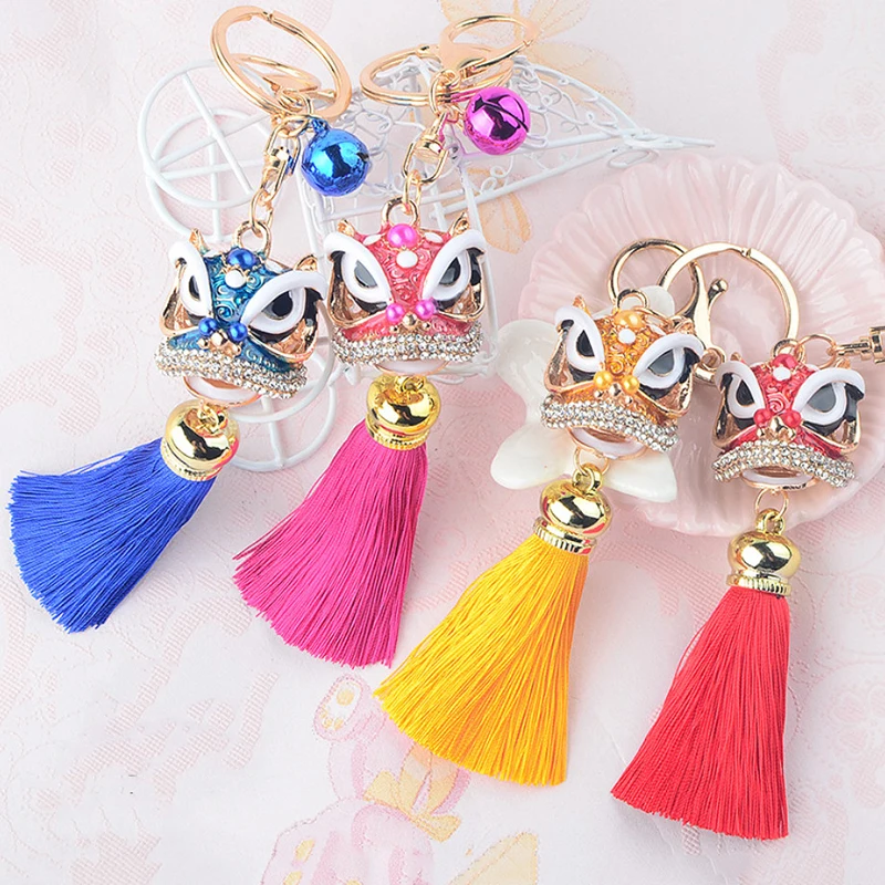 

1 шт. китайского фестиваля танец льва автомобильный брелок для ключей с украшением в виде кристаллов счастливый талисман цепочка для ключей