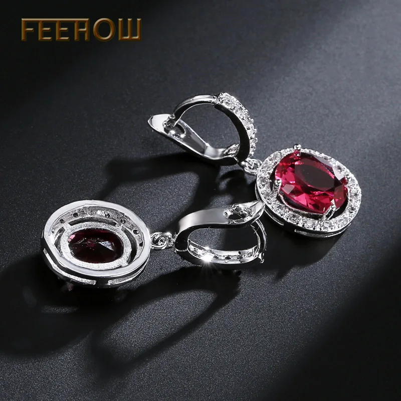 Женские сережки подвески FEEHOW белые в овальной форме с микро инкрустацией и