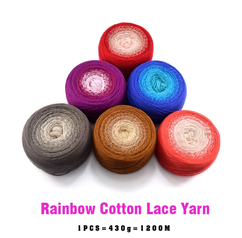 

1200M Cotton Crochet Knitting Lace Yarn Rainbow Segment Dyed 6 Strand Woolen Handmade Knitted Baby Sweater Hat Scarf Laine Lana