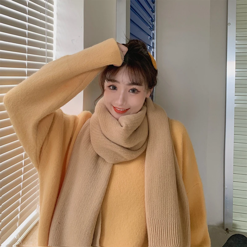 

Imitation Cashmere Women High Quality Solid Scarf Winter Warm Long Wrap Casual Comfortable Soft Wild Kintted Female Thick Shawl