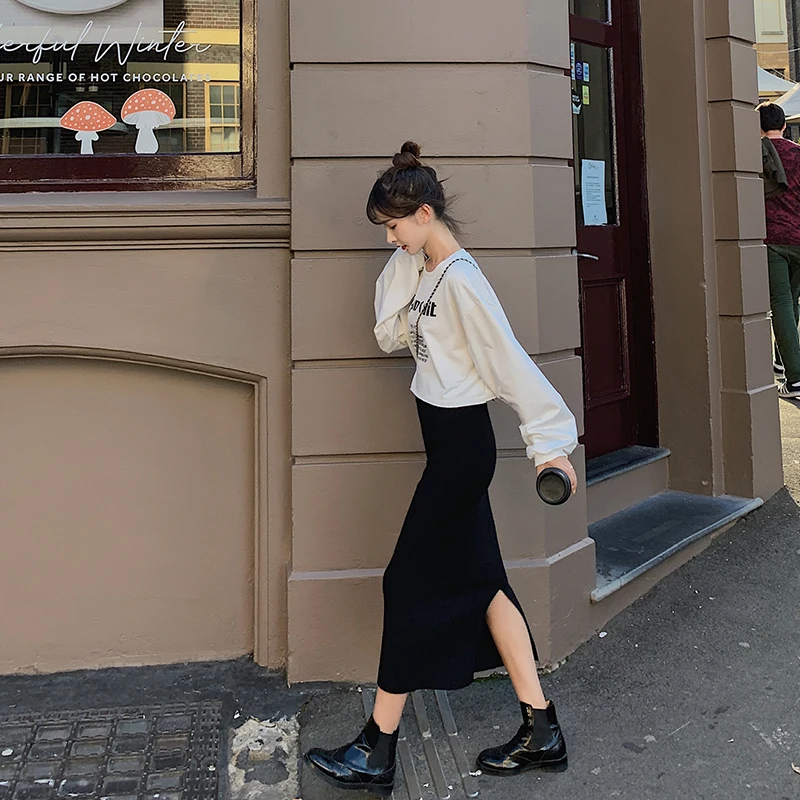 Женская высокая эластичная шикарная трикотажная юбка с высокой талией